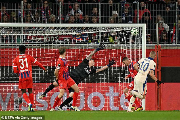 Mudryk curled into the top corner having been denied a first half penalty after a VAR review