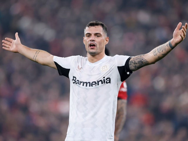 Granit Xhaka of Bayer Leverkusen during his side's UEFA Champions League match against Liverpool, on November 5, 2024