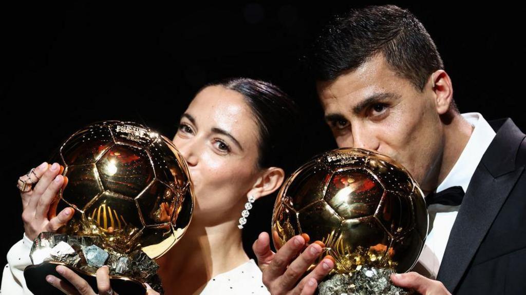 Aitana Bonmati and Rodri with their Ballon d'Or awards