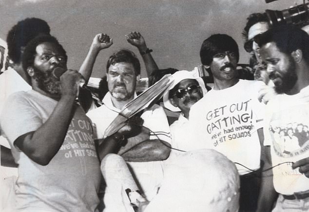 Rebel tours to South Africa encountered intense opposition, as former England skipper Mike Gatting (centre) found out during this protest in 1989