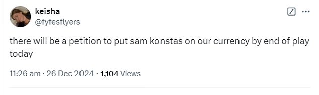 One fan was so impressed she called for Konstas's image to be put on Aussie currency