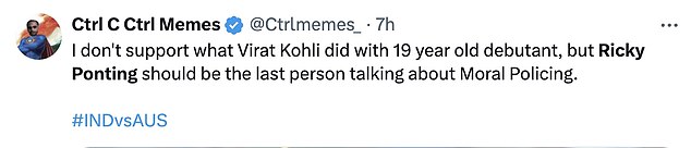 Some cricket fans criticised Ponting for his comments hitting out at Kohli after his spat with Singh, claiming it was a double standard