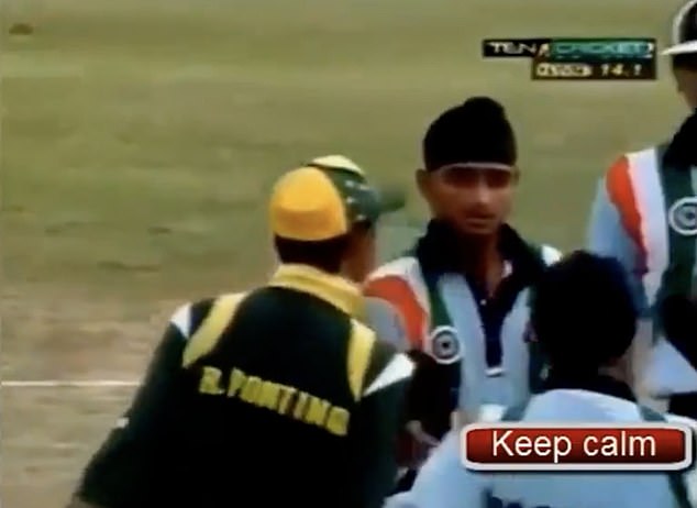 Fans pointed to a moment back in 1998 where Ponting (left) had appeared to issue a big sledge to young Harbhajan Singh