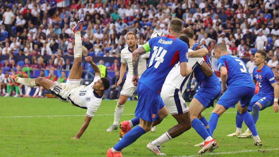 Jude Bellingham scores for England against Slovakia