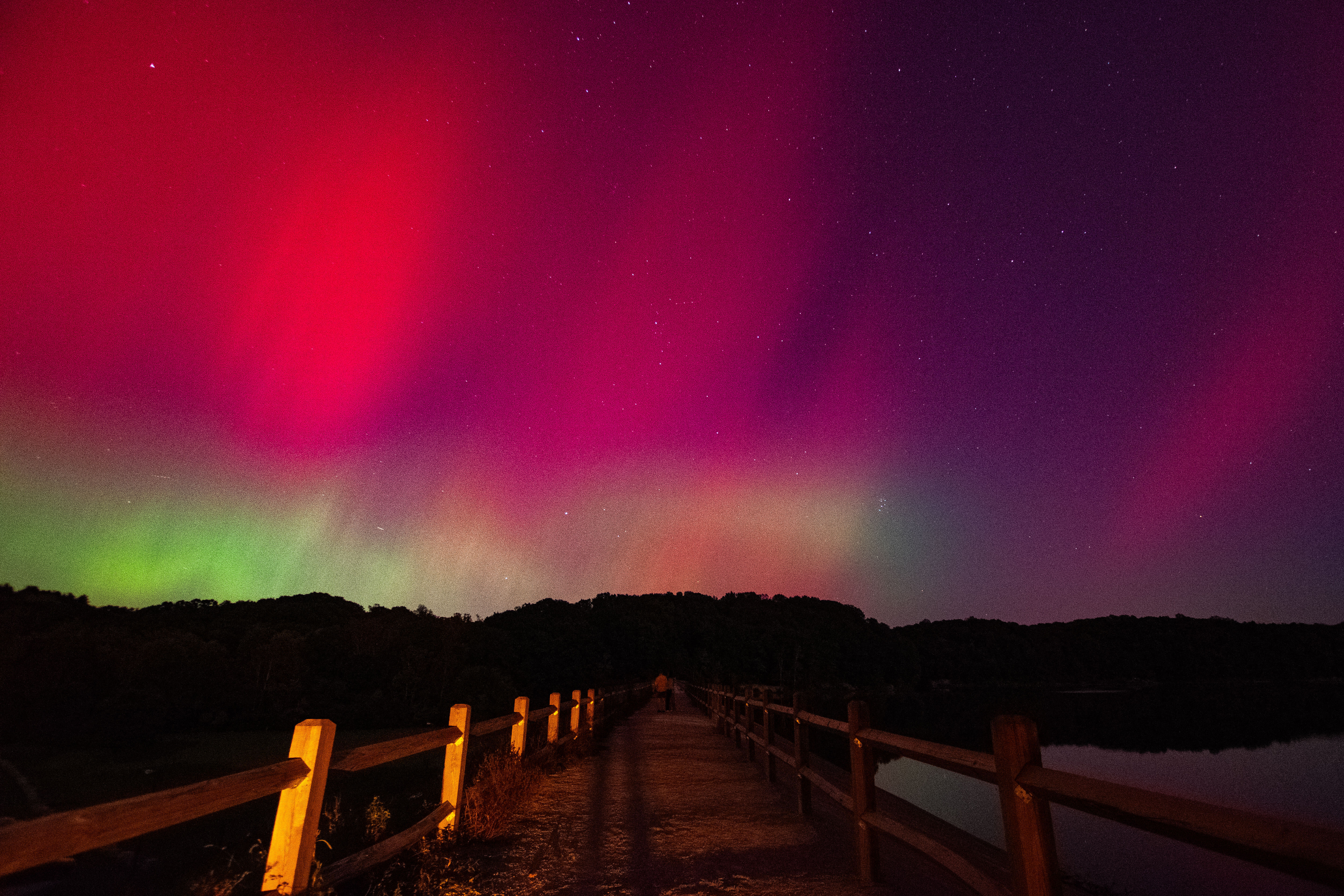 An image of the aurora seen over Griffey Lake, in Bloomington, Indiana, on Oct. 10 at 10:10pmEDT.