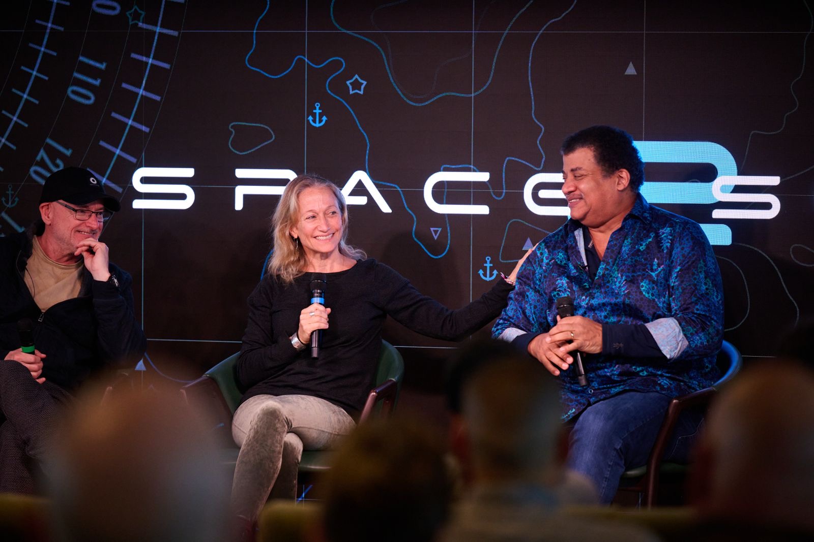 Filmmaker Céline Cousteau speaks during a live webinar from the Drake Passage during the Space2Sea Antarctica voyage.