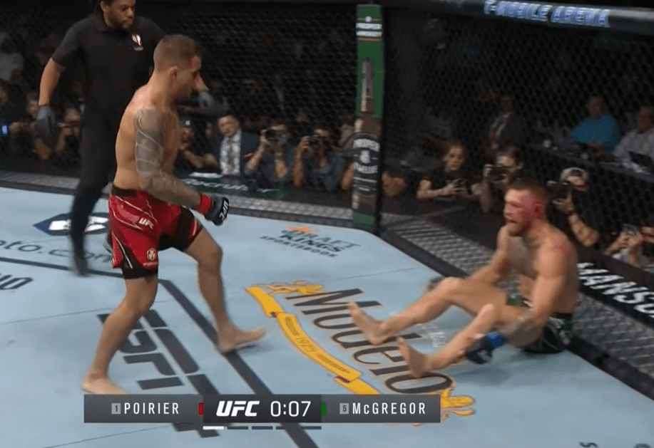 McGregor's trilogy fight against Poirier did not go to plan after he broke his tibia