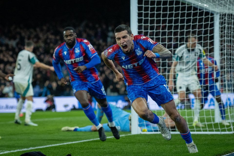 Munoz wheeled away in delight after helping Palace rescue a point for Palace against Newcastle