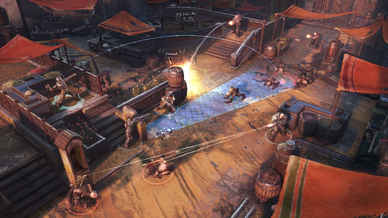 Screenshot showing a battle between Gears and Locust in Gears Tactics.