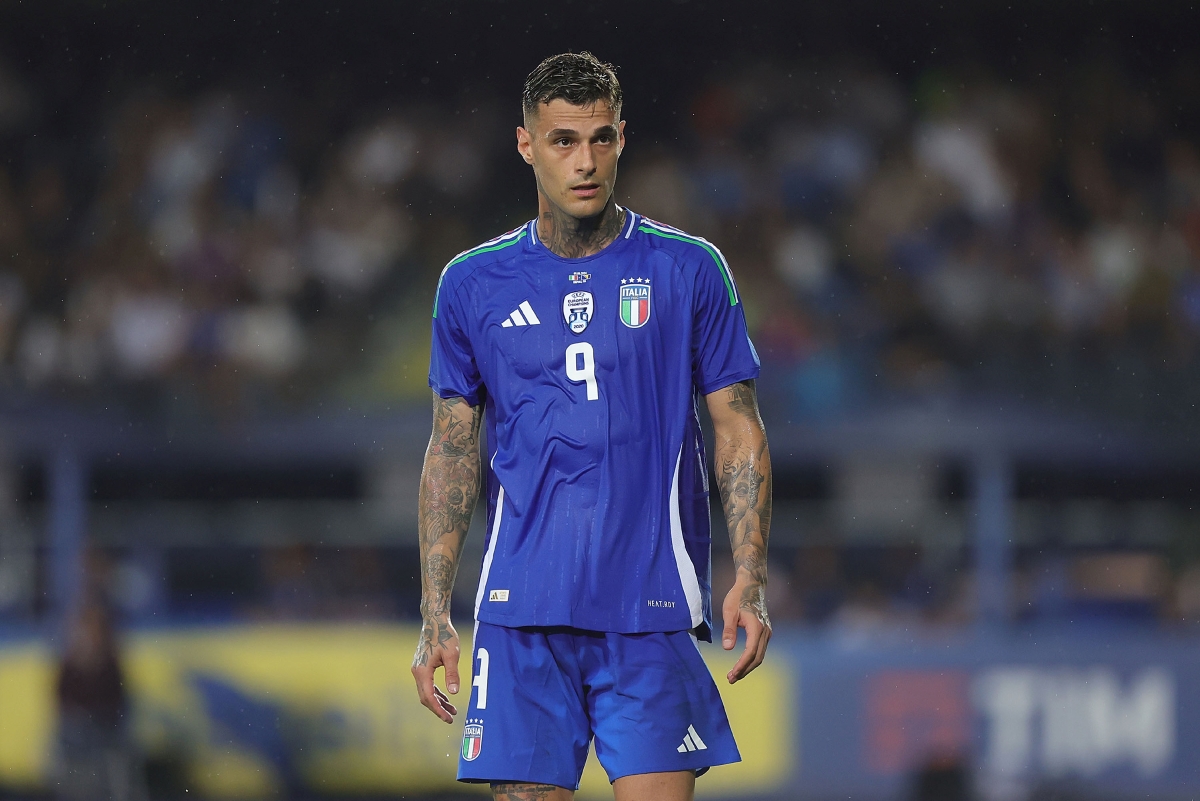 EMPOLI, ITALY - JUNE 9: Gianluca Scamacca of Italy looks on during the International Friendly match between Italy and Bosnia Herzegovina at Stadio Carlo Castellani on June 9, 2024 in Empoli, Italy. (Photo by Gabriele Maltinti/Getty Images)