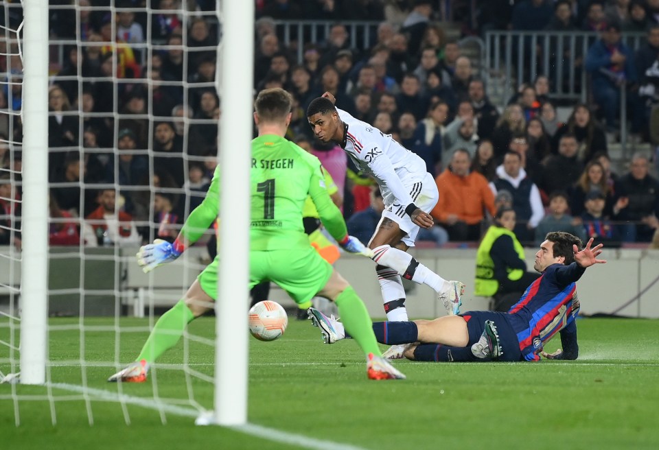 Rashford was on target against Barcelona in the Europa League in February 2023