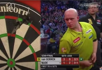 Van Gerwen almost pulled off two nine-dart finishes in succession