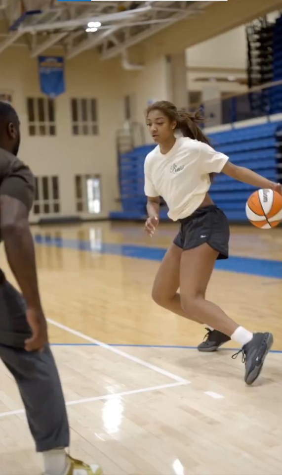 Footage showed her working on her offensive skillset and dribble moves