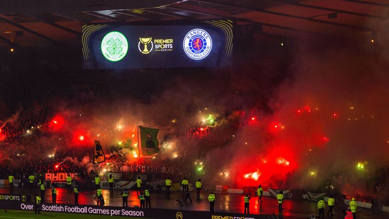 Both sets of fans let off pyrotechnics pre match