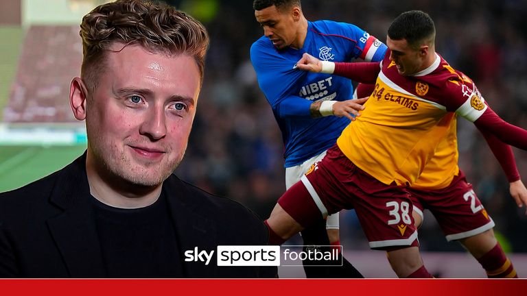 Rangers&#39; James Tavernier (centre left) and Motherwell&#39;s Lennon Miller (centre right) battle for the ball during the Viaplay Cup semi final match at Hampden Park, Glasgow. Picture date: Sunday November 3, 2024.