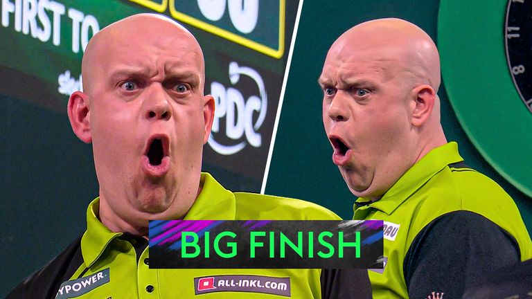 Michael van Gerwen reacts in match against Brendan Dolan