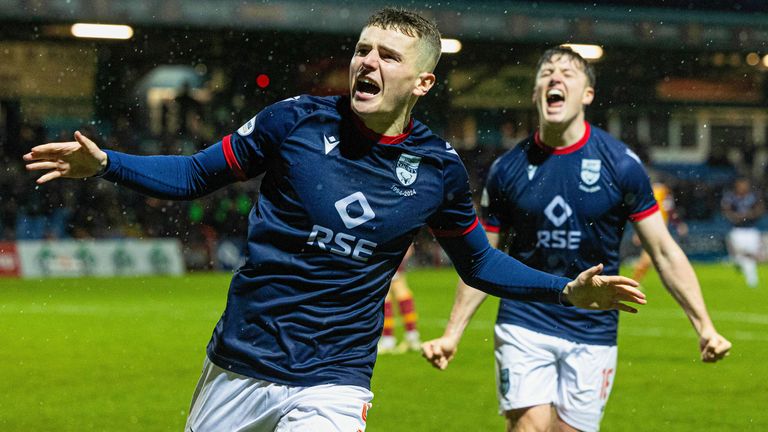 DINGWALL, SCOTLAND - NOVEMBER 23: Ross County's Ronan Hale celebrates scoring to make it 1-0 during a William Hill Premiership match between Ross County and Motherwell at the Global Energy Stadium on November 23, 2024, in Dingwall, Scotland. (Photo by Mark Scates / SNS Group)