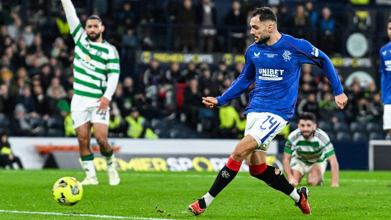 Nedim Bajrami gives Rangers the lead in the Scottish League Cup final