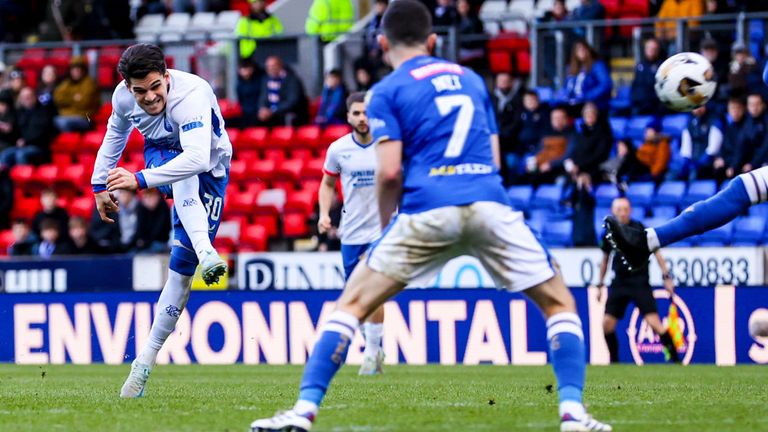 Ianis Hagi has a shot at goal at St Johnstone