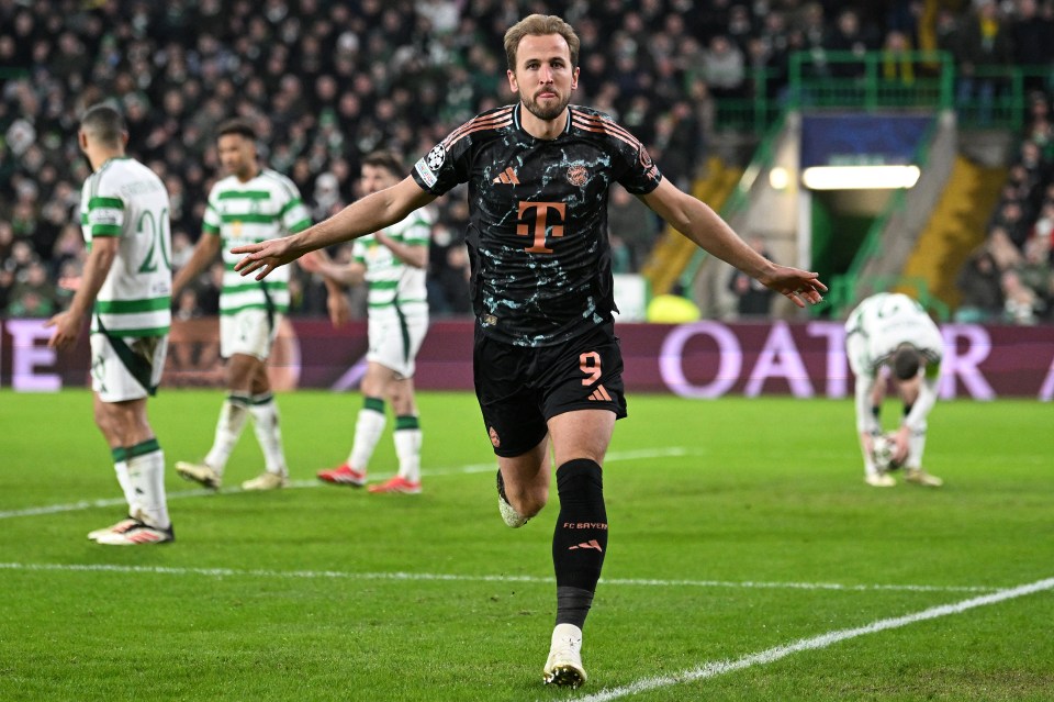 Harry Kane celebrating a goal during a soccer match.