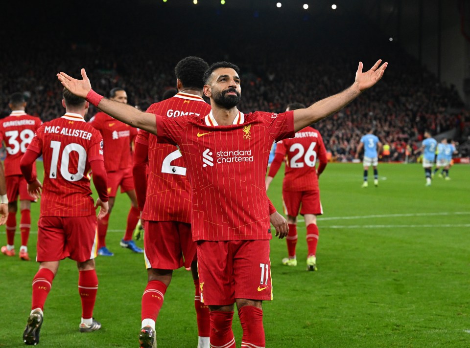 Mohamed Salah celebrating a goal.