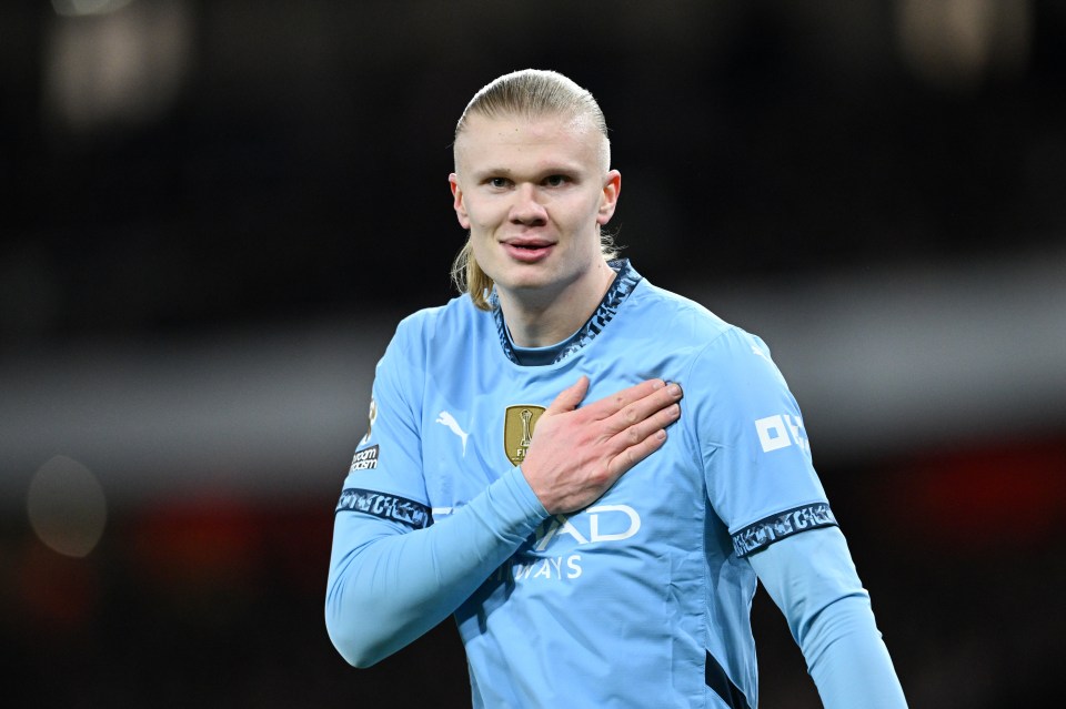 Erling Haaland of Manchester City celebrates a goal.