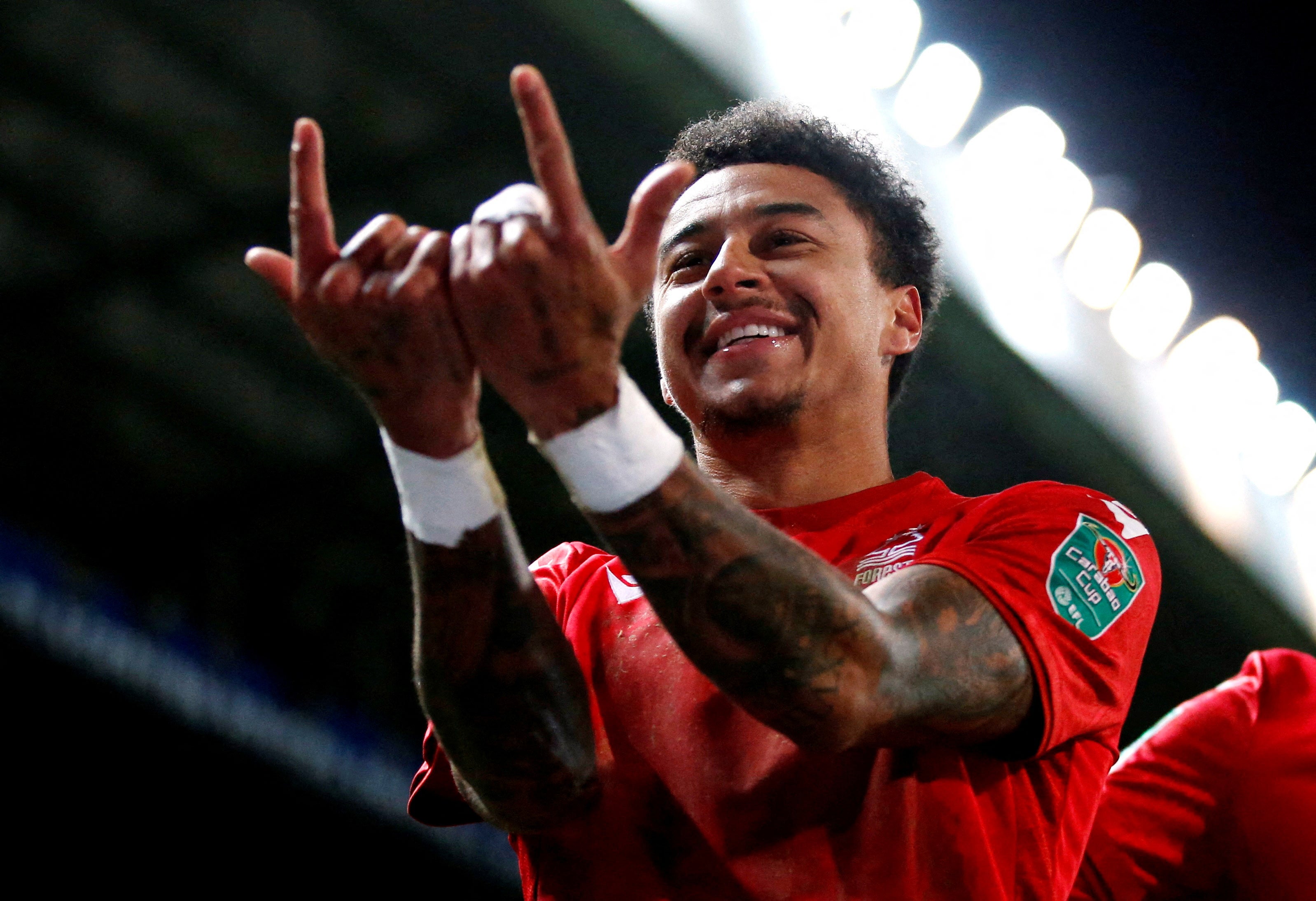 Jesse Lingard celebrates after scoring for Nottingham Forest