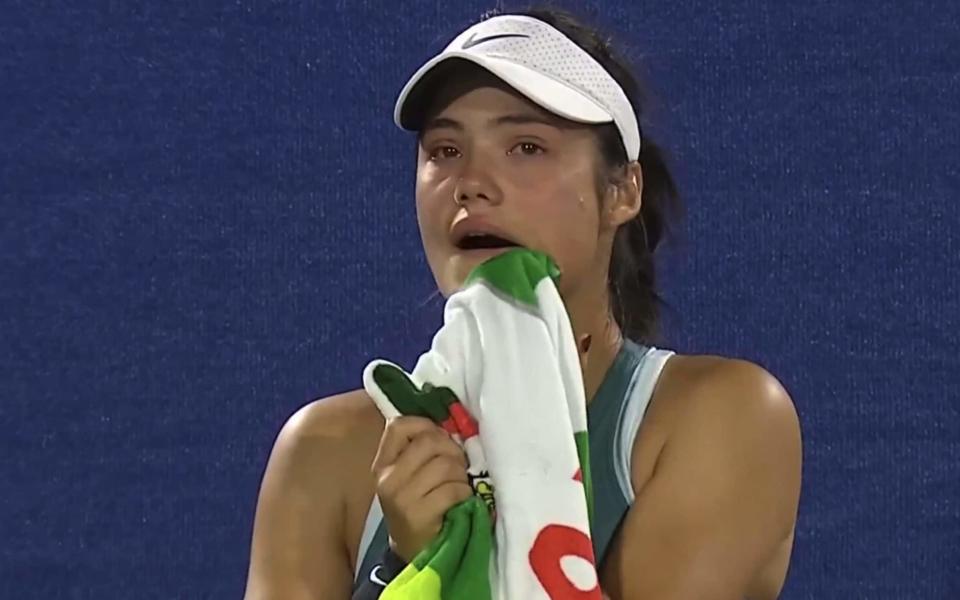 Emma Raducanu seen crying during the early stages of the opening set