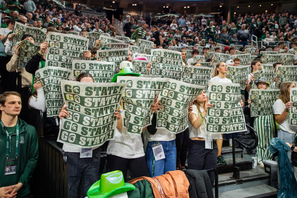 Michigan State students during introductions of the opposing team. (Aaron J. Thornton/Getty Images)