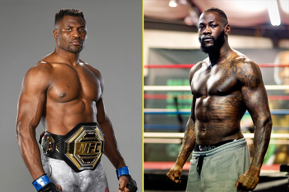 Francis Ngannou and Deontay Wilder, side-by-side.