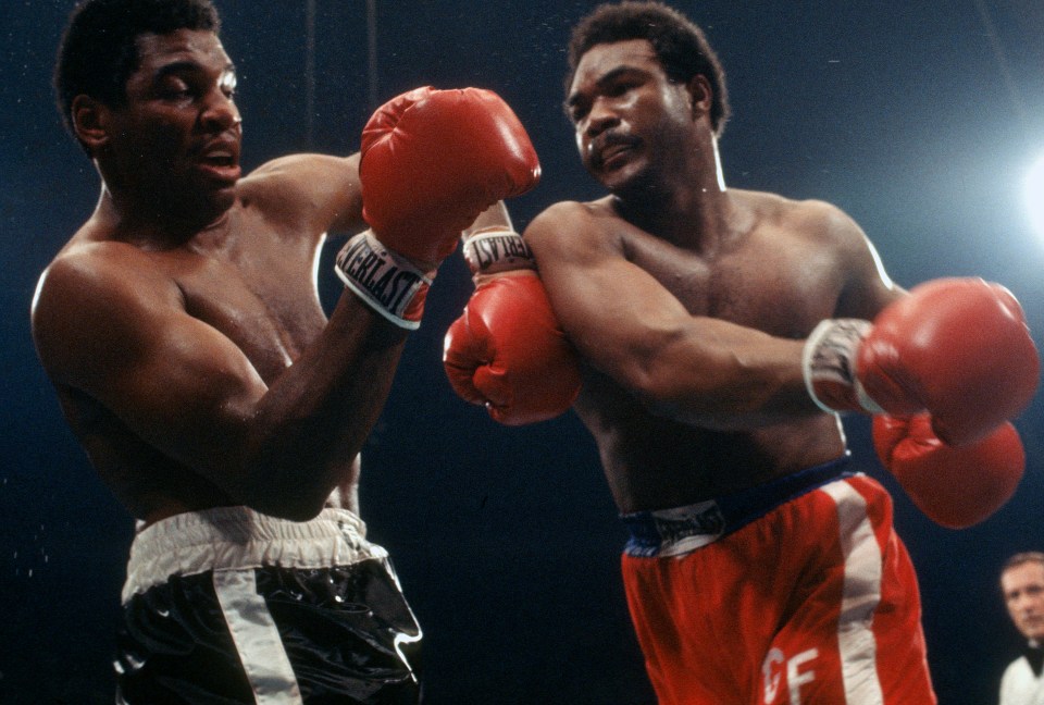 SAN JUAN, PR - MARCH 17:  George Foreman and Jimmy Young fight during a heavyweight match on March 17, 1977 at the Roberto Clemente Coliseum in San Juan, Puerto Rico. Young won the fight with a 12 round unanimous decision. (Photo by Focus on Sport/Getty Images)