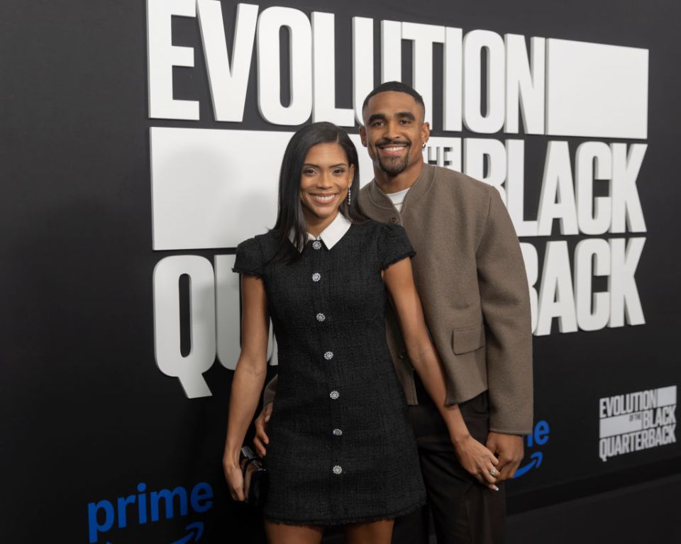 NEW YORK, NEW YORK - SEPTEMBER 24: Bry Burrows and Jalen Hurts attend Prime Video's "The Evolution Of The Black Quarterback" New York Premiere at The Apollo Theater on September 24, 2024 in New York City. (Photo by Joy Malone/Getty Images)