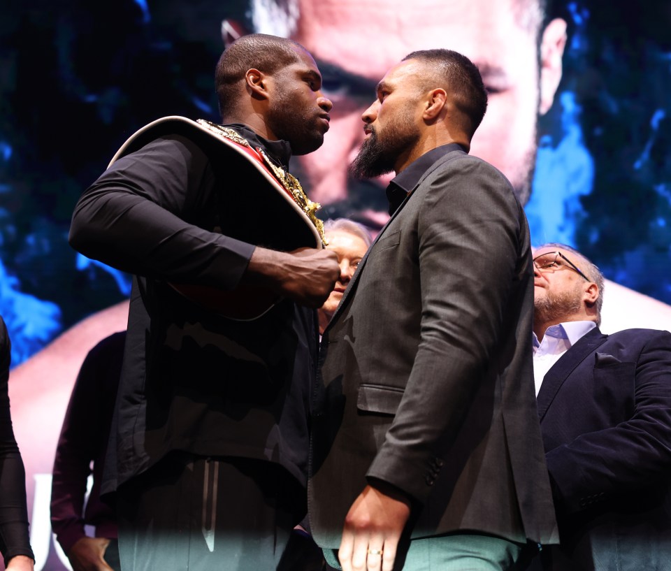 Daniel Dubois and Joseph Parker facing each other at a press conference.