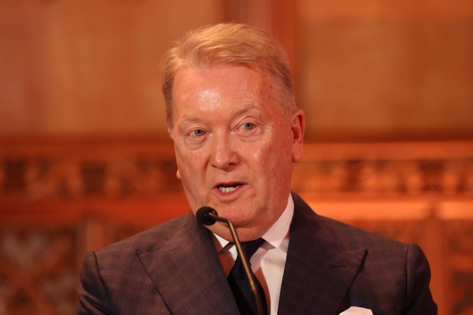 Frank Warren speaking at a press conference.