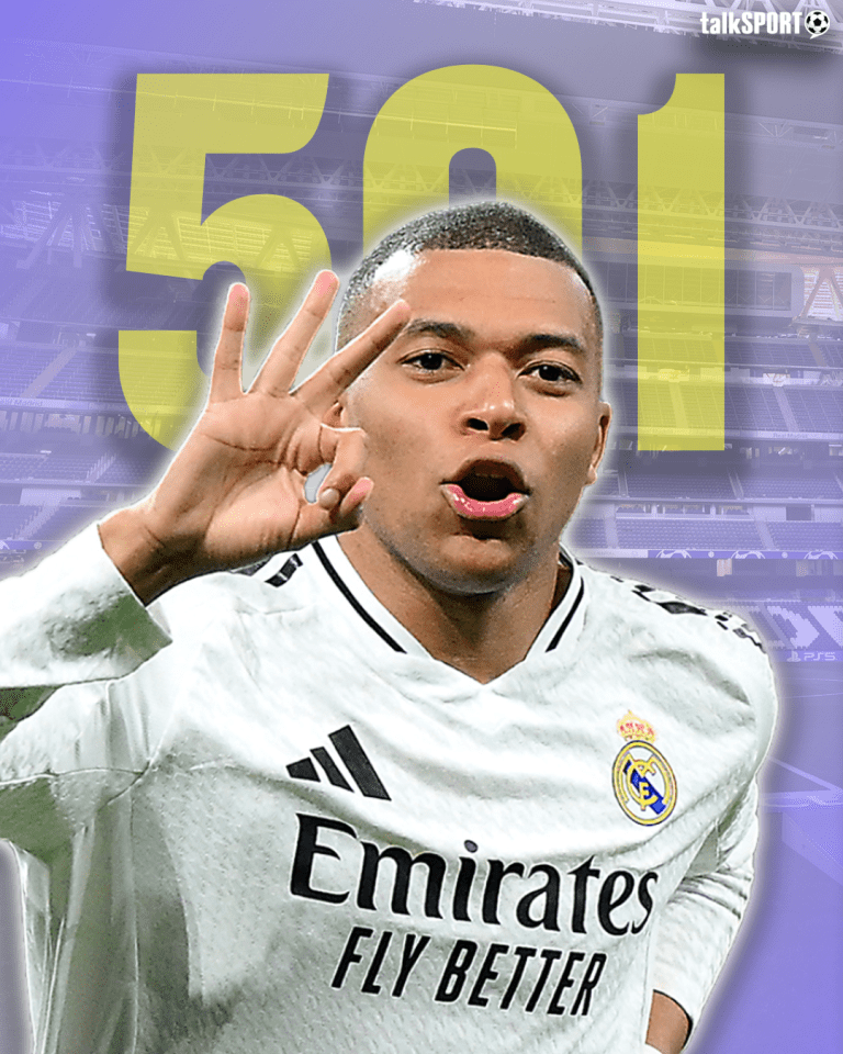 Mbappé celebrating over 500 career goal contributions.