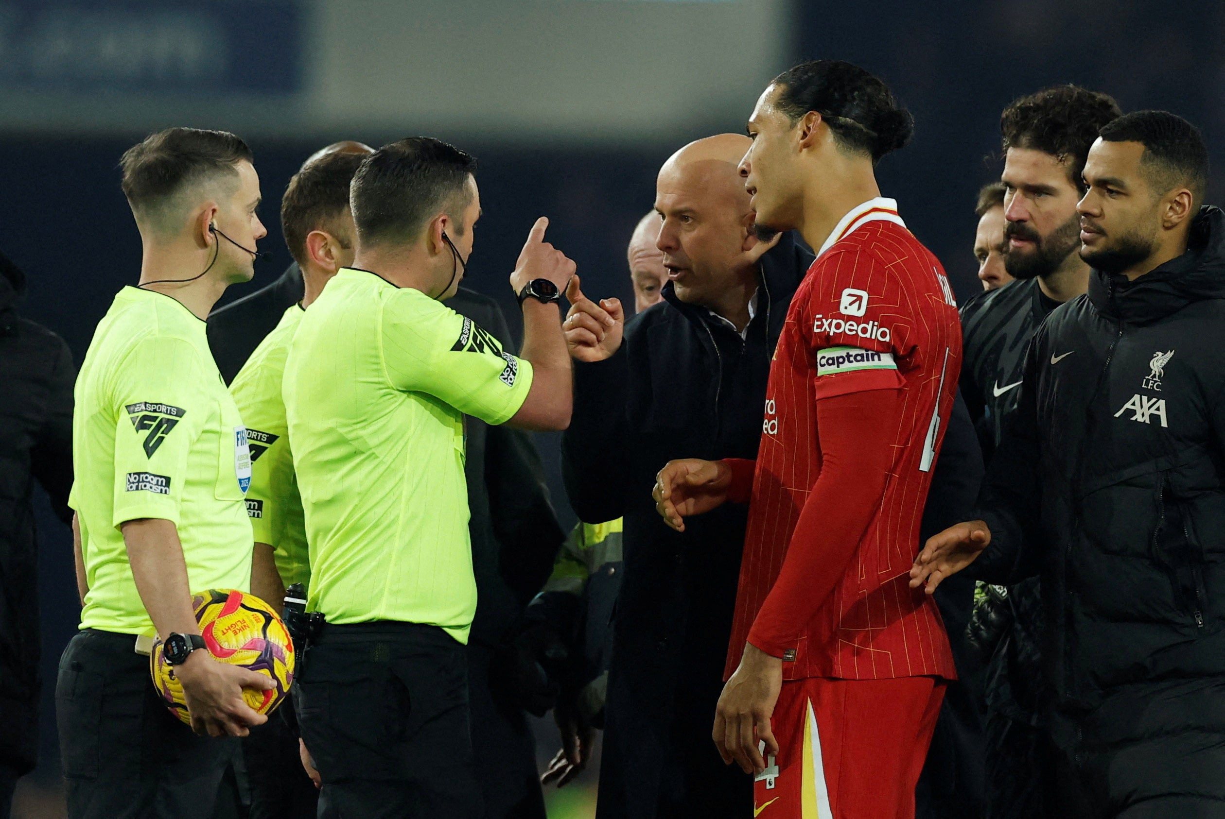 Liverpool manager Arne Slot was shown a red card after arguing with the match officials