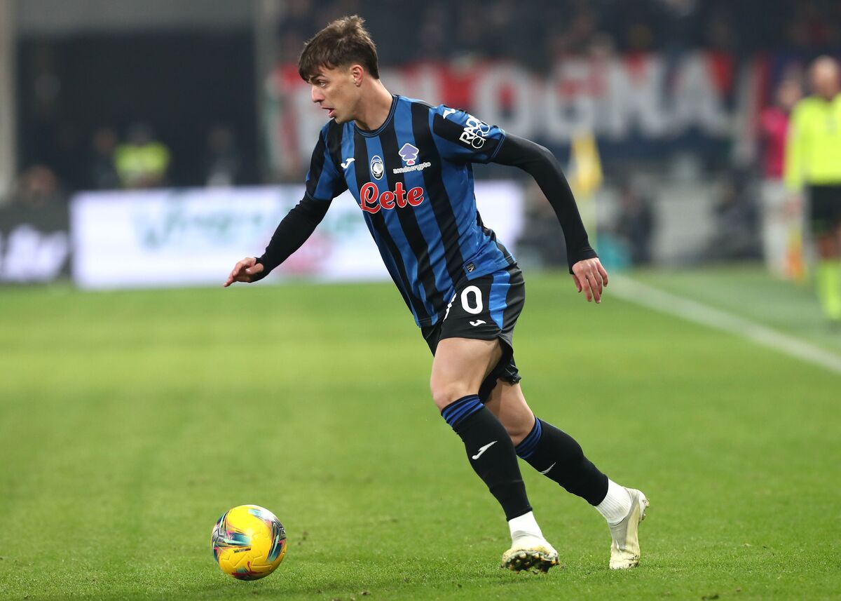 Daniel Maldini of Atalanta BC in actio during the Coppa Italia, Quarter Final match between Atalanta BC and Bologna FC at Gewiss Stadium on February 04, 2025 in Bergamo, Italy. (Photo by Marco Luzzani/Getty Images)