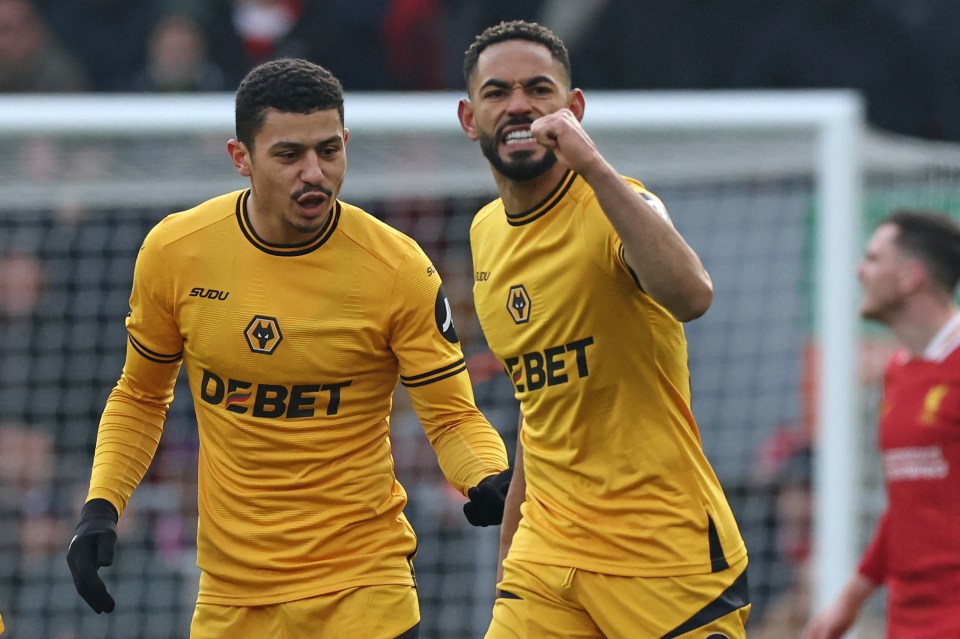 Two Wolverhampton Wanderers players celebrating a goal.