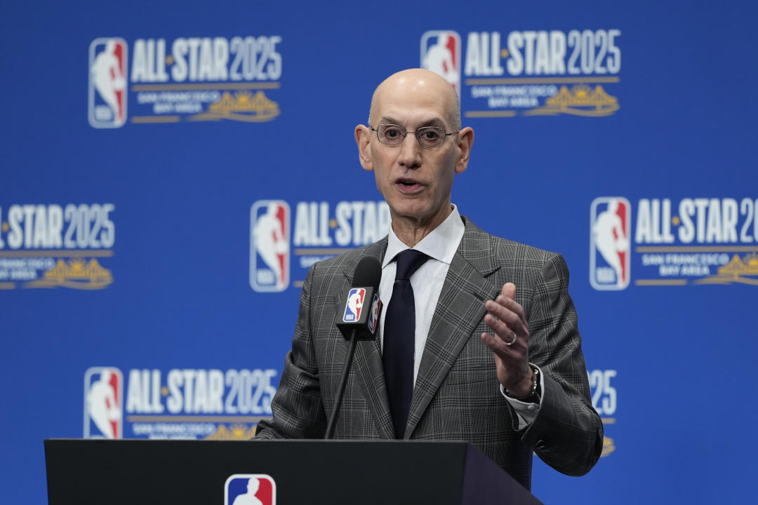 NBA Commissioner Adam Silver speaks during a press conference at the NBA basketball All-Star Saturday night festivities Saturday, Feb. 15, 2025, in San Francisco. (AP Photo/Godofredo A. Vásquez)