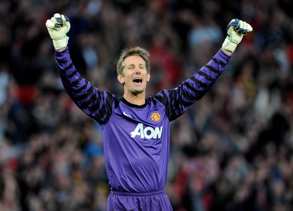 Edwin van der Sar of Manchester United celebrating after a goal.