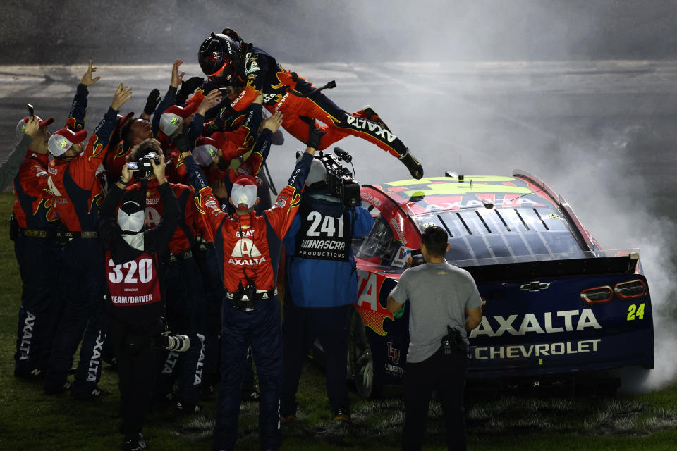 William Byron celebrates with his crew. (Jared C. Tilton/Getty Images)