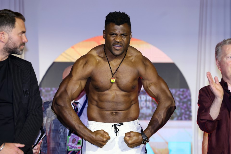 Francis Ngannou at a weigh-in.