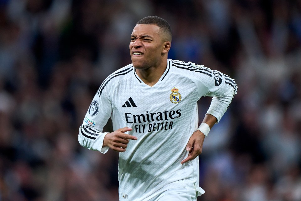 Kylian Mbappé of Real Madrid CF celebrating a goal.