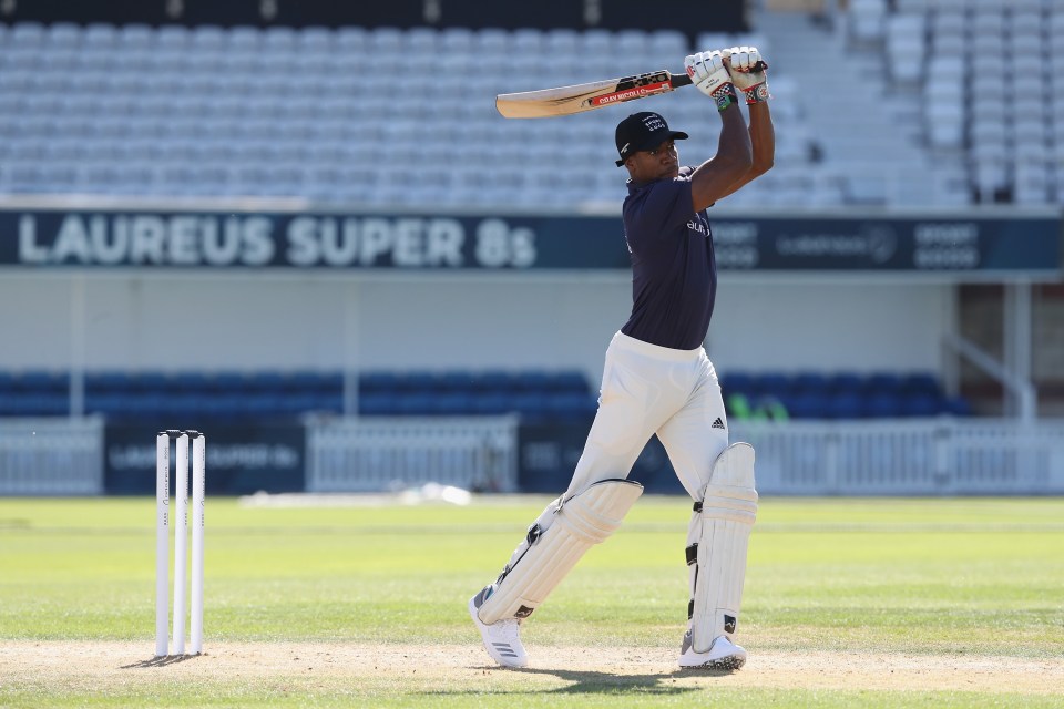 Yohan Blake batting during the Laureus Super 8s.