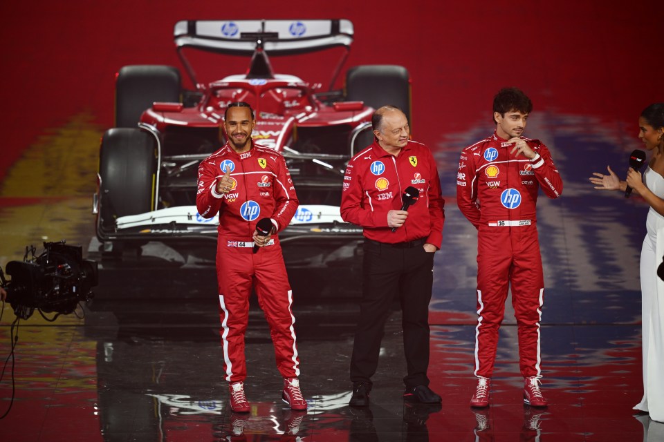 Lewis Hamilton and Charles Leclerc at a Ferrari event.