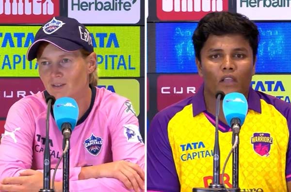 What did DC's Meg Lanning and UPW's Kiran Navgire say in the post-match conference?