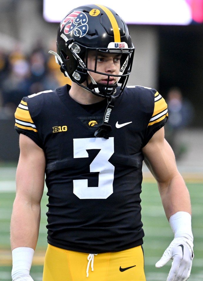 IOWA CITY, IA - NOVEMBER 11: Iowa Hawkeyes left corner back Cooper DeJean (3) as seen during a college football game between the Rutgers Scarlet Knights and the Iowa Hawkeyes on November 11, 2023, at Kinnick Stadium in Iowa City, IA. (Photo by Keith Gillett/Icon Sportswire via Getty Images)