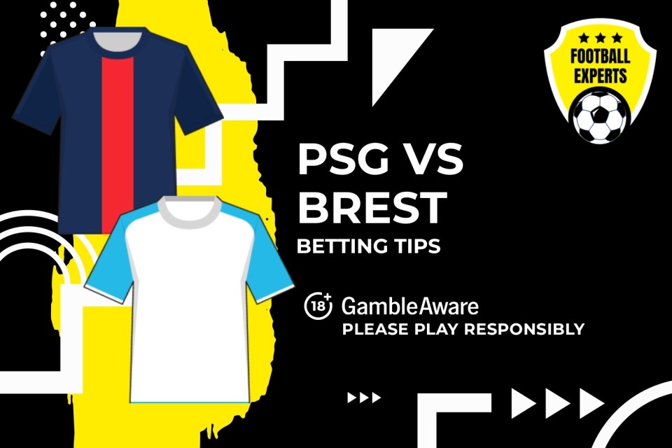 Illustration of PSG vs Brest betting tips, showing team jerseys.