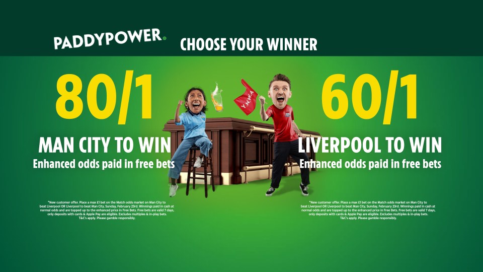 Paddy Power are offering new customers enhanced odds on Man City vs Liverpool!