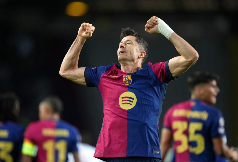 Robert Lewandowski of FC Barcelona celebrating a goal.